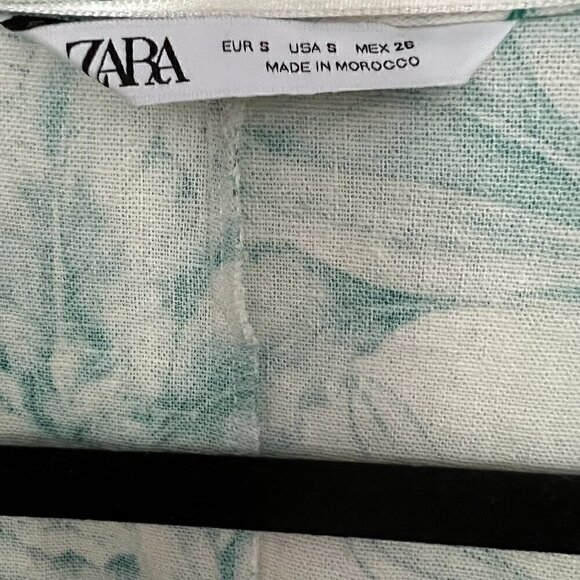 ZARA WRAP CROSS TIE V NECK KIMONO STYLE WHITE GREEN PRINT TOP LINEN SIZE SMALL - Picture 3 of 9
